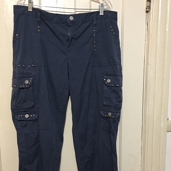 GITANO VINTAGE 90’s‎ EMBELLISHE Blue women’s CARGO PANTS 16W - Picture 1 of 11